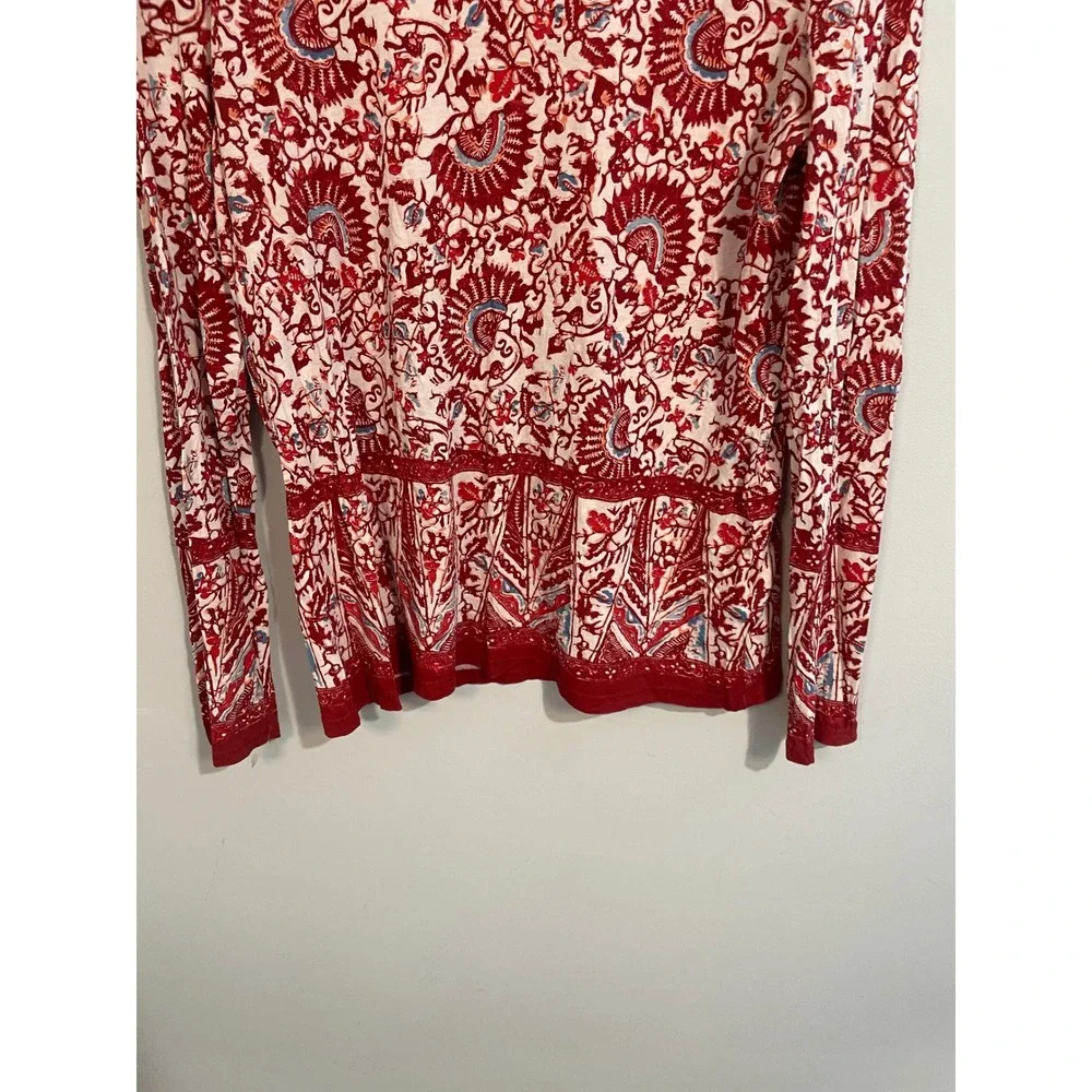 Tory Beach Floral Print Crew Neck Long Sleeve Pima Cotton Tee Size‎ Medium